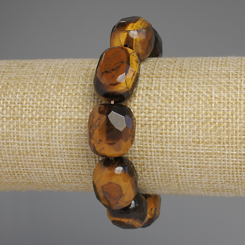 Tiger's Eye Bracelet, Faceted Tumbled Nugget, Diameter 17-22x14-16mm+/-, Length 18cm+/- Stretch