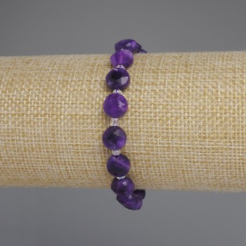 Sugilite Bracelet, Faceted Coin, Diameter 8mm+ with 3mm+/- Seed Beads, Length 18cm+/- Stretch