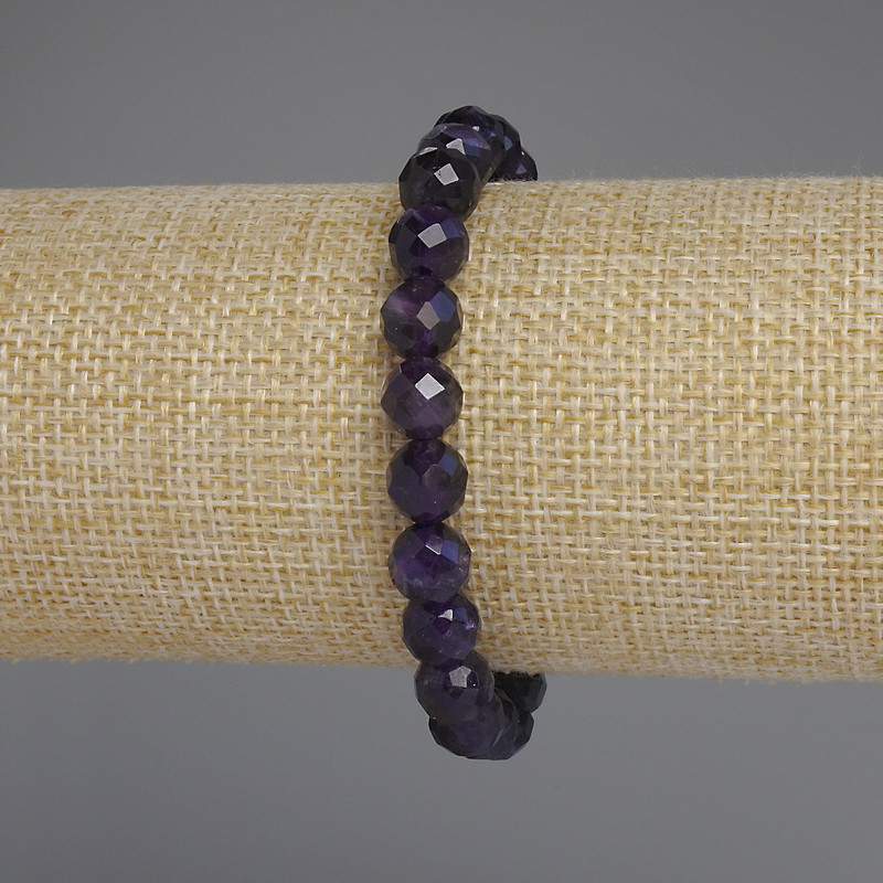 Amethyst Bracelet, Faceted Round Bead, Diameter 8mm+/-, Length 18cm+/- Stretch