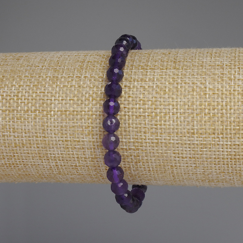 Amethyst Bracelet, Faceted Round Bead, Diameter 6mm+/-, Length 18cm+/- Stretch