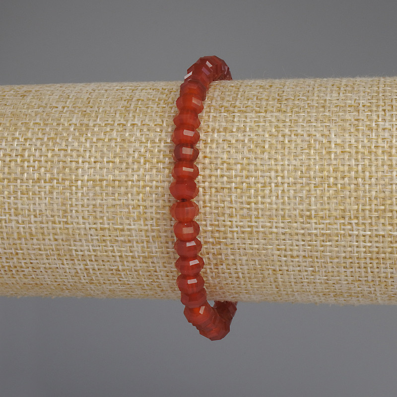 Carnelian Bracelet, Faceted Rondelle, Diameter 6x4mm+, Length 18cm+/- Stretch