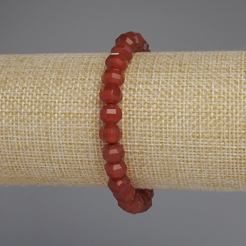 Carnelian Bracelet, Faceted Rondelle, Diameter 8x6mm+, Length 18cm+/- Stretch
