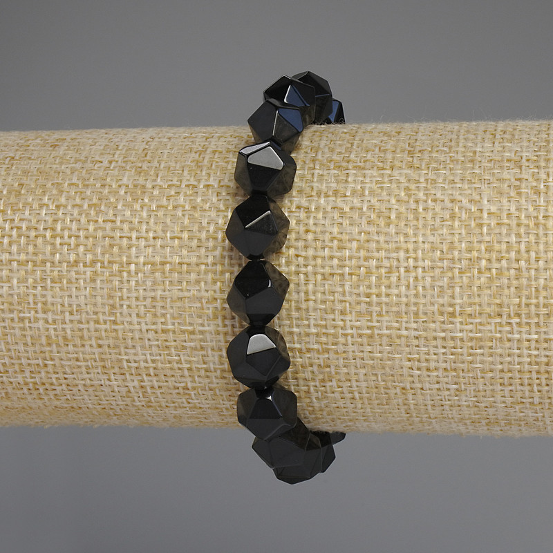 Black Onyx Bracelet, Polygon Beads, Diameter 10x8mm+, Length 18cm+/- Stretch