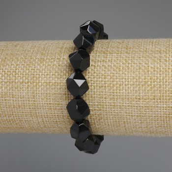 Black Onyx Bracelet, Polygon Beads, Diameter 12x10mm+, Length 18cm+/- Stretch