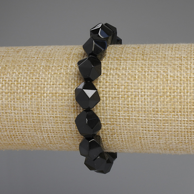 Black Onyx Bracelet, Polygon Beads, Diameter 12x10mm+, Length 18cm+/- Stretch