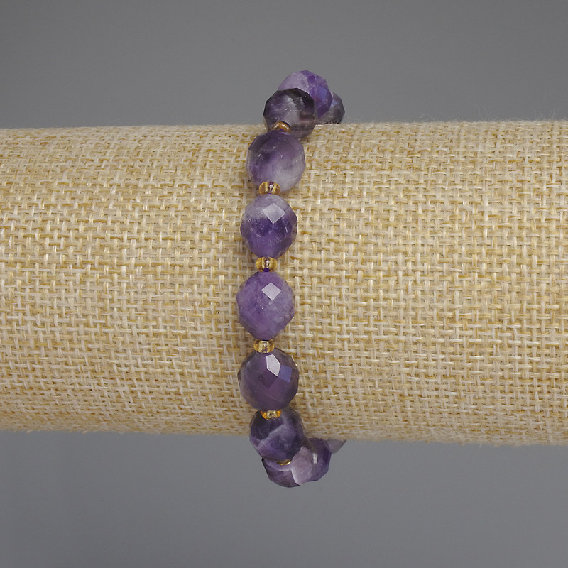 Amethyst Chevron Faceted Nugget Bracelet, diameter 10x8.5mm+- seed beads 3mm+-, length 18cm+- stretch
