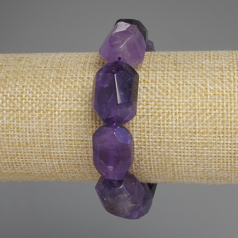 Clearance! Amethyst Faceted Tumbled Stone Bracelet, diameter 19-22x14-17mm+-, length 18cm+- stretch