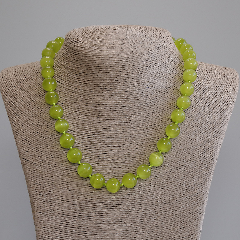 Cat's Eye Smooth Bead Necklace, diameter 12mm+-, length 50cm+- with clasp