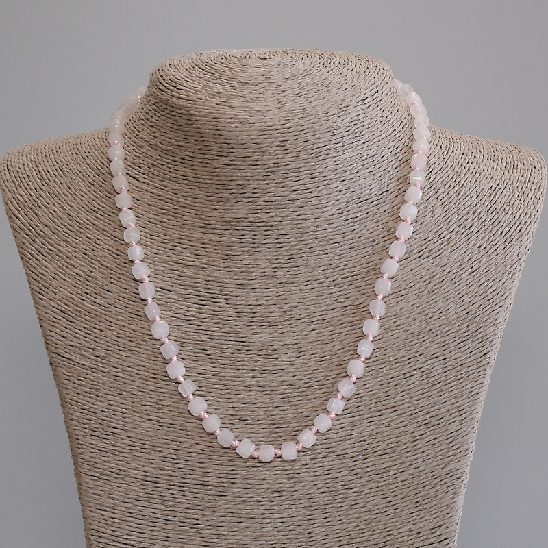 Rose Quartz Faceted Cube Necklace, diameter 5mm+-, length 50cm+- with clasp