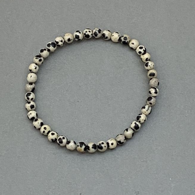Dalmatian Jasper Bracelet, round beads, diameter 5mm+-, length 18cm+- stretch