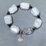 Cacholong Bracelet, faceted tumbled stones, diameter 20x15mm+-, length 18cm+- stretch