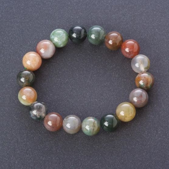 Moss Agate Multicolour Bracelet, smooth round beads, diameter 8.5mm (stretch)