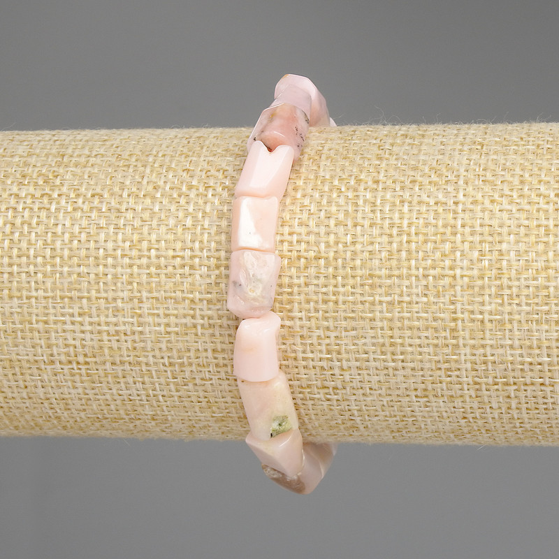 Pink Opal Bracelet, chip-cut stones, diameter 10-12x7-8mm+-, length 18cm+- stretch
