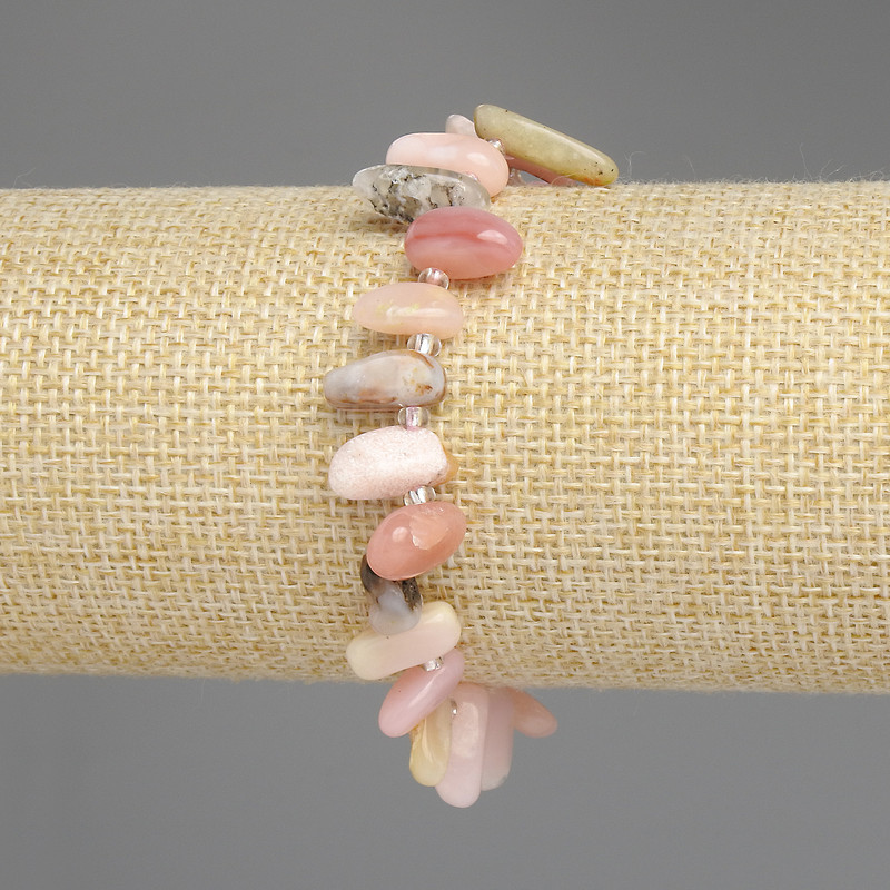 Pink Opal Bracelet, butterfly-shaped tumbled stones, diameter 9-14x4-6mm+-, seed beads 3mm+-, length 18cm+- stretch