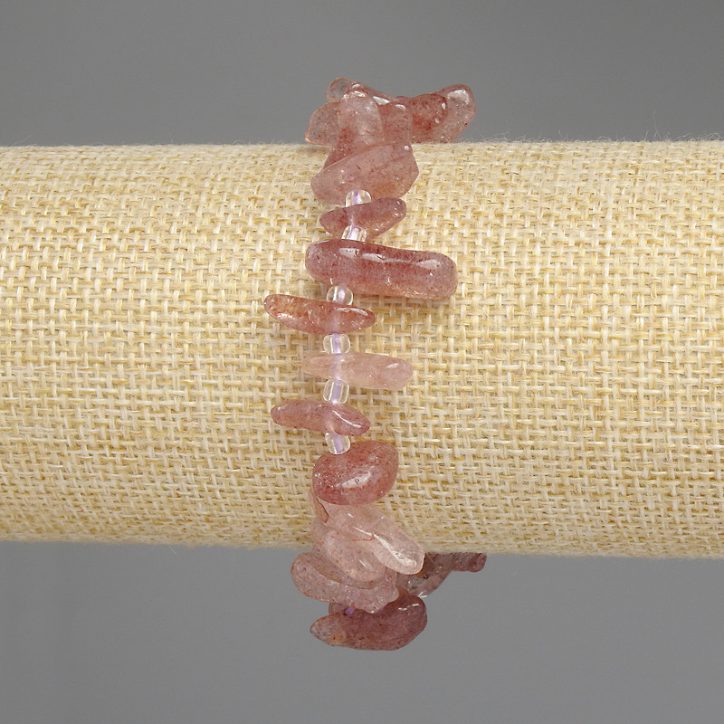Strawberry Quartz Bracelet, chip stones, diameter 10-14x3-5mm+-, seed beads 3mm+-, length 18cm+- stretch