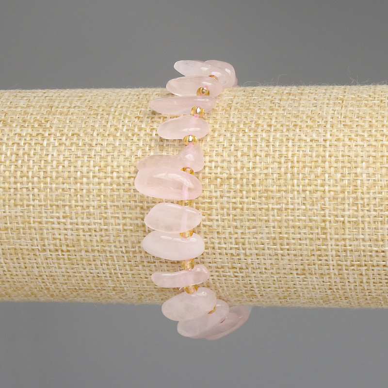Rose Quartz Bracelet, Butterfly Tumbled, diameter 12-18x5-7mm+- seed beads 3mm+-, length 18cm+- stretch