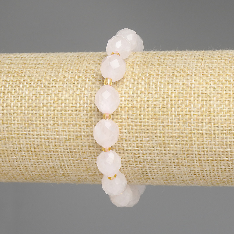 Rose Quartz Bracelet, faceted beads, diameter 10x9mm+-, seed beads 3mm+-, length 18cm+- stretch