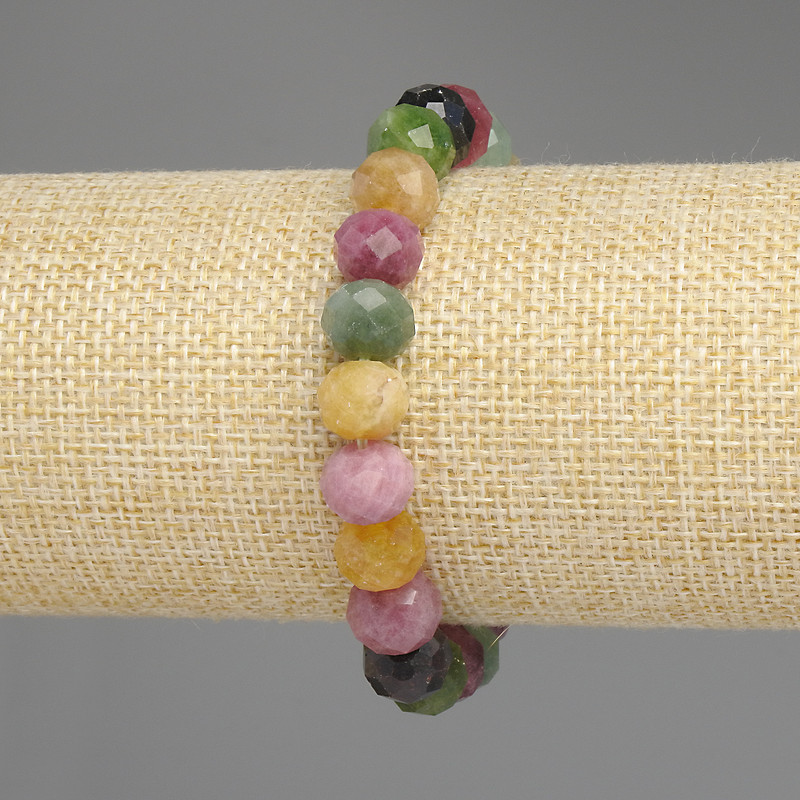 Tourmaline Bracelet, faceted rondelle, diameter 10x8mm+-, length 18cm+- stretch
