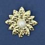 Flower Pearl Brooch Pendant, Golden Metal, 40mm+