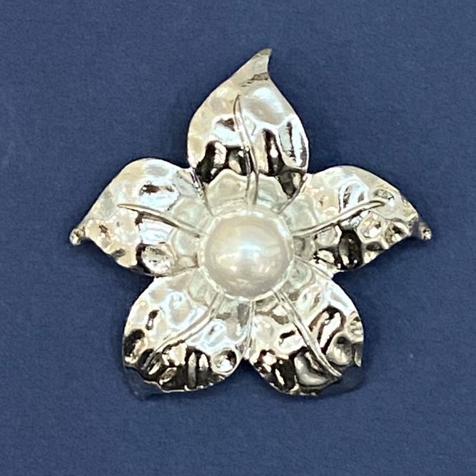 Flower Pearl Brooch Pendant, Silver-Tone Metal, 45mm+