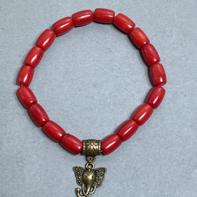 Coral Barrel Bracelet, 9.5x6.5mm+/- with Inset, Length 18mm+/- Stretch