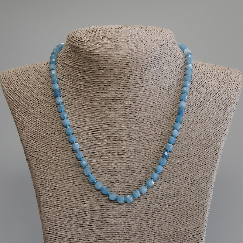Faceted Cube Aquamarine Necklace, Diameter 5x5mm+/-, Length 50cm+/- with Clasp
