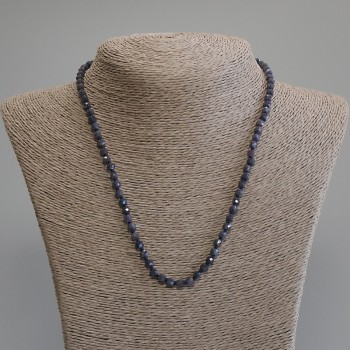 Faceted Cube Sapphire Necklace, Diameter 4x4mm+/-, Length 50cm+/- with Clasp