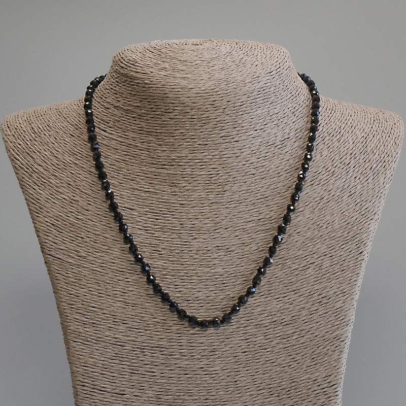 Black Tourmaline Faceted Cube Necklace, Diameter 3.5x3.5mm+/-, Length 45cm+/- with Clasp