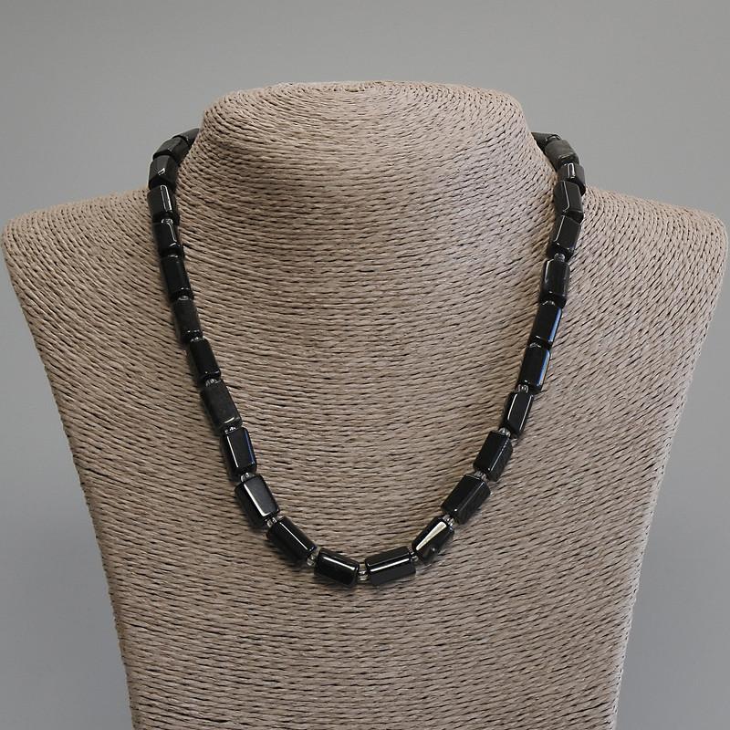 Black Tourmaline Chip Necklace, Diameter 10-13x7-8mm+/- with 3mm+/- Seed Beads, Length 45cm+/- with Clasp