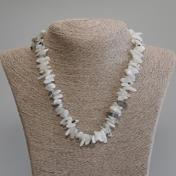 Adularia Necklace, chip stones, diameter 12-16x2-6mm+-, length 45cm +5cm extension chain