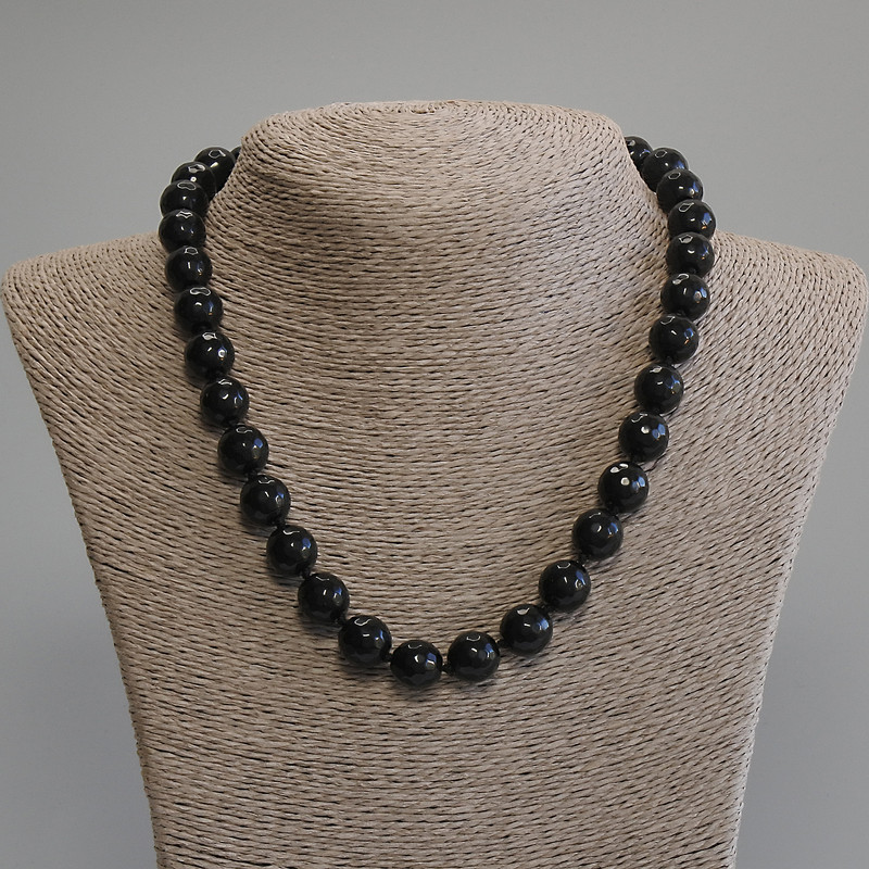Agate Necklace, faceted round beads, diameter 11.5mm+-, length 50cm+- with clasp