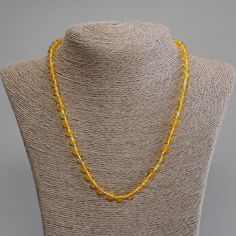 Citrine Necklace, smooth bead, diameter 7mm+/-, length 50cm+