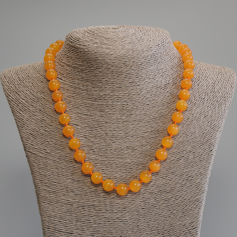 Orange Cat's Eye Necklace, smooth bead, diameter 9.5mm+/-, length 45cm +5cm extension chain