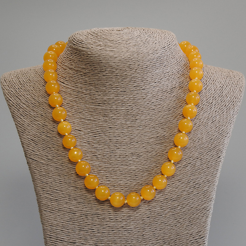 Orange Cat's Eye Necklace, smooth bead, diameter 12mm+/-, length 50cm +5cm extension chain