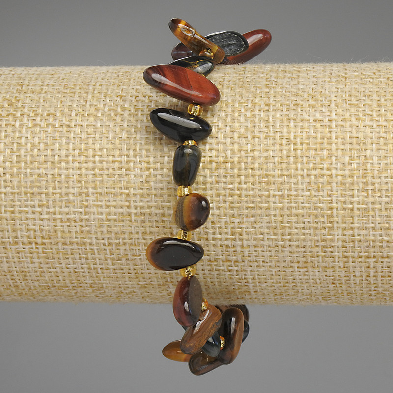 Tiger's Eye, Bull's Eye and Hawk's Eye Bracelet, butterfly-cut tumbled stones, diameter 10-15x5-7mm+-, length 18cm+- stretch