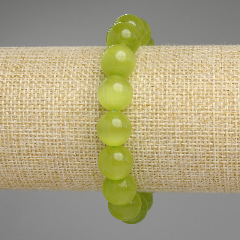 Olive Cat's Eye Bracelet, smooth round beads, diameter 11.5mm+-, length 18cm+- stretch