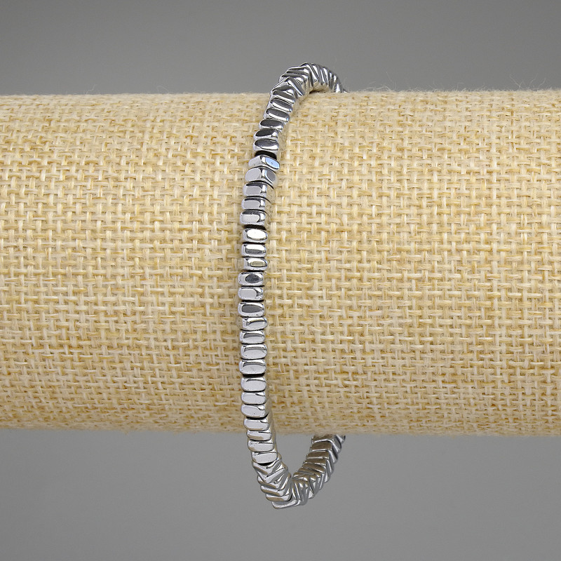 Hematite Bracelet Silver Colour, square rondelle 4x2mm+/-, length 18cm+/- stretch