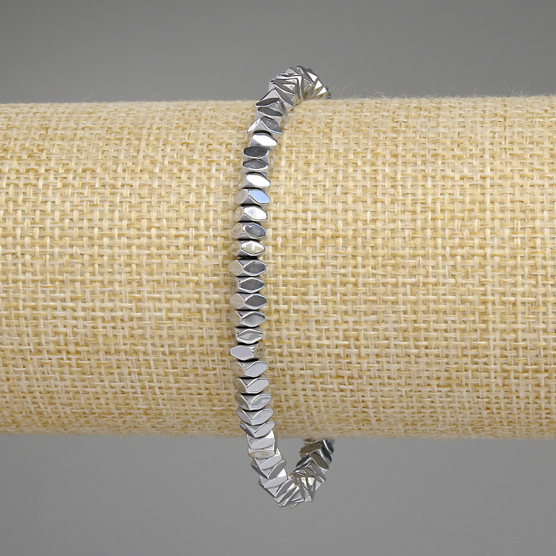 Hematite Bracelet Silver Colour, faceted square rondelle 4x2mm+/-, length 18cm+/- stretch