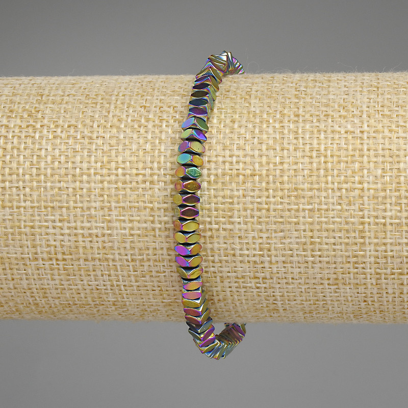 Hematite Bracelet, Rainbow Colour, Faceted Square Rondelle 4x2mm+/-, length 18cm+/- stretch