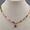 Tourmaline Necklace, Faceted Cube 2x2mm+/-, Pendant 14x6mm+/-, length 42cm + 5cm extension chain