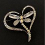 Dragonfly Brooch Silver Metal, White and Petrol Rhinestones, Diameter 60mm+