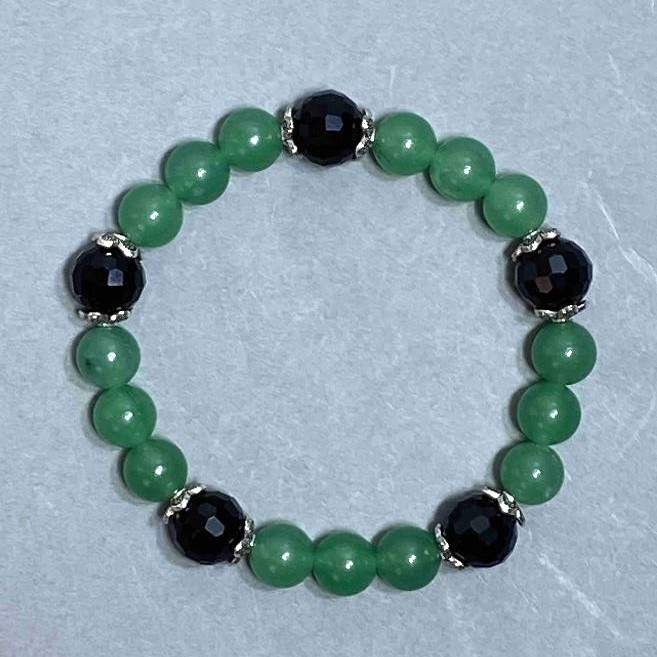 Jade and Czech Crystal Bead Bracelet, Diameter 8mm+- Faceted Bead 10mm+-, Length 18cm Stretch