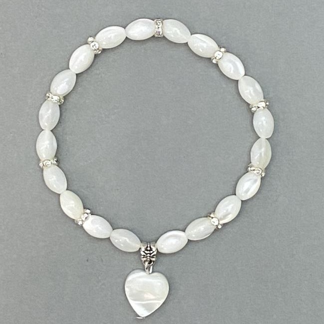 Mother-of-Pearl Grain Bracelet, Diameter 9x6mm+-, Length 18cm Stretch
