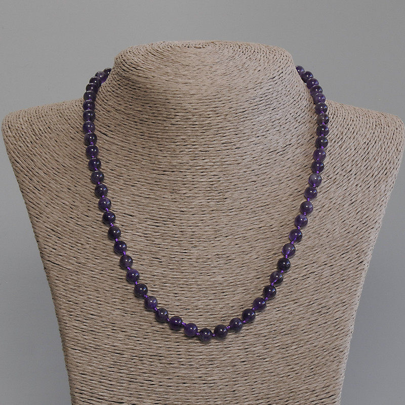 Amethyst Necklace, smooth round beads, diameter 6mm+/-, length 50mm+/- with clasp