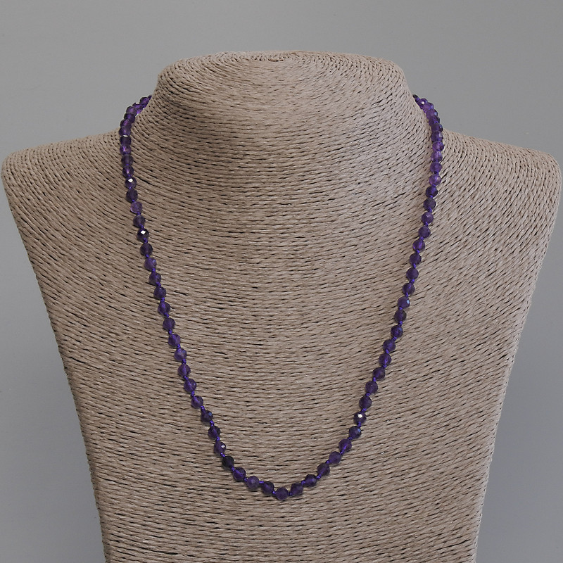 Amethyst Necklace, faceted round beads, diameter 4mm+/-, length 50mm+/- with clasp