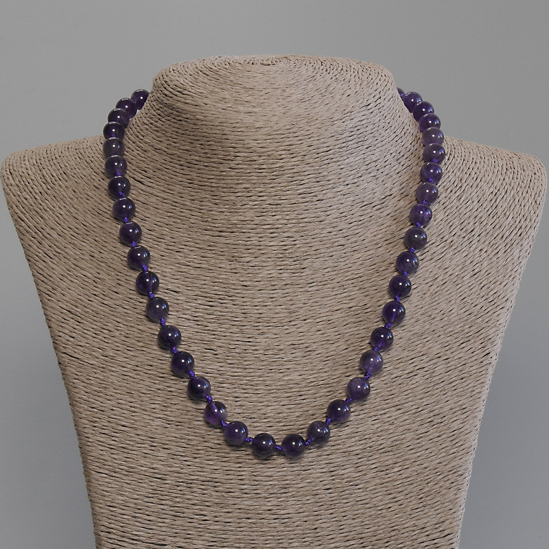 Amethyst Necklace, smooth round beads, diameter 8mm+/-, length 50mm+/- with clasp