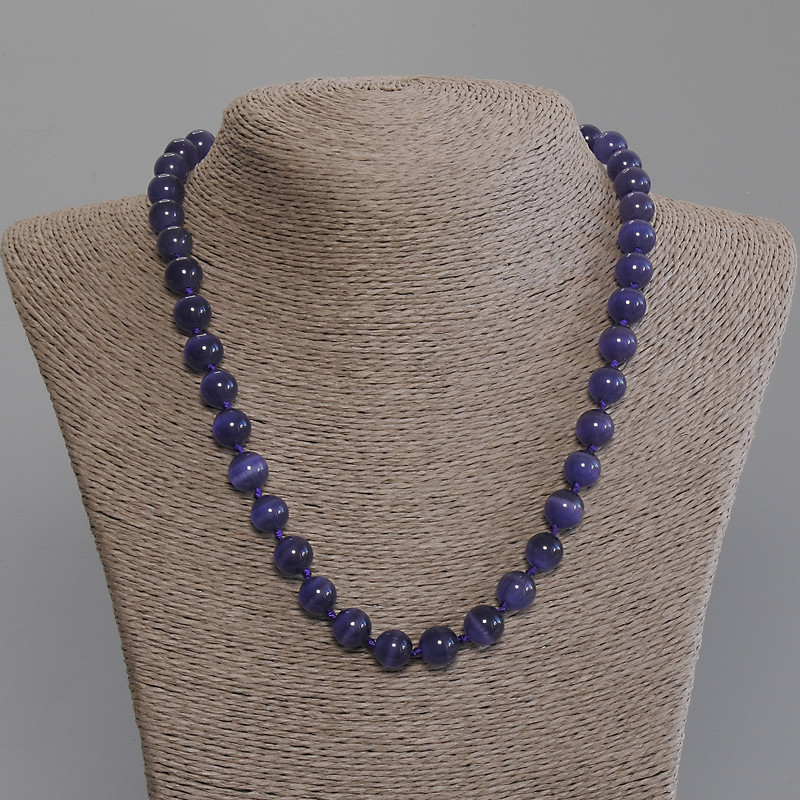Purple Cat's Eye Necklace, smooth round beads, diameter 9mm+/-, length 50mm+/- with clasp