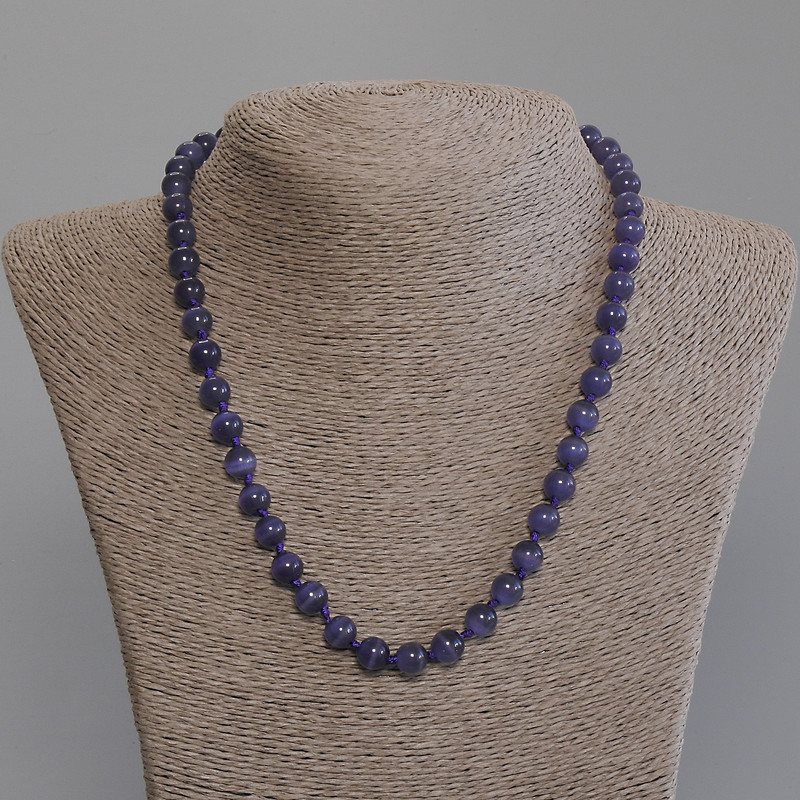 Purple Cat's Eye Necklace, smooth round beads, diameter 8mm+/-, length 50mm+/- with clasp