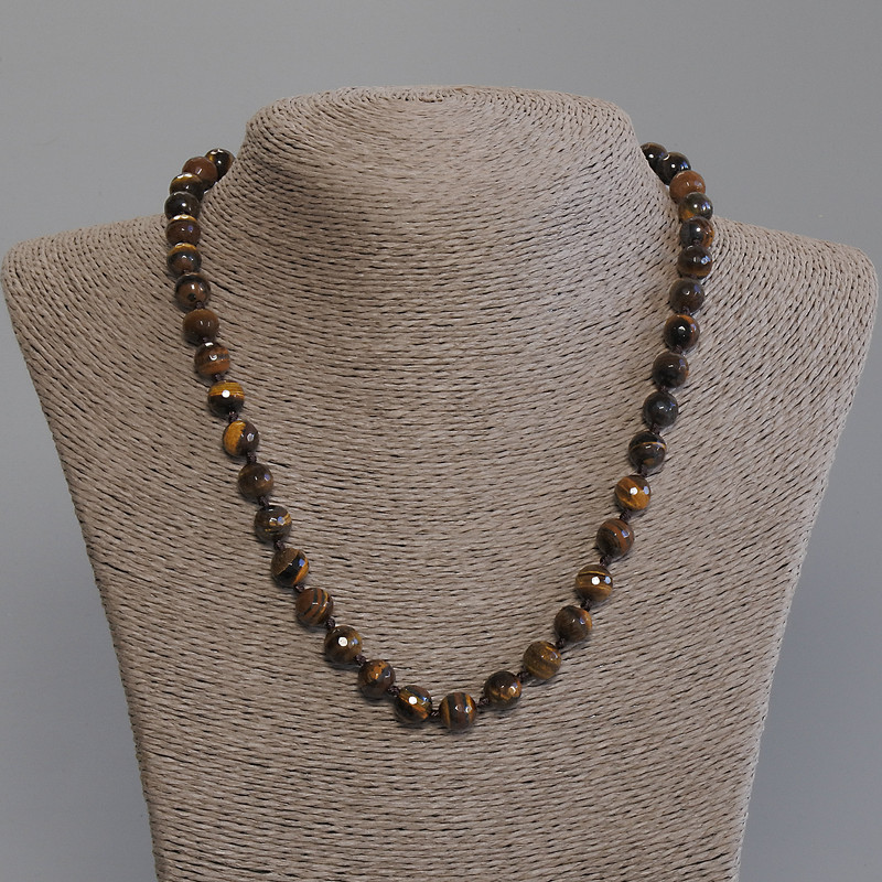 Tiger's Eye Necklace, Faceted Ball Beads, Diameter 8mm+/-, Length 50mm+/- with Clasp