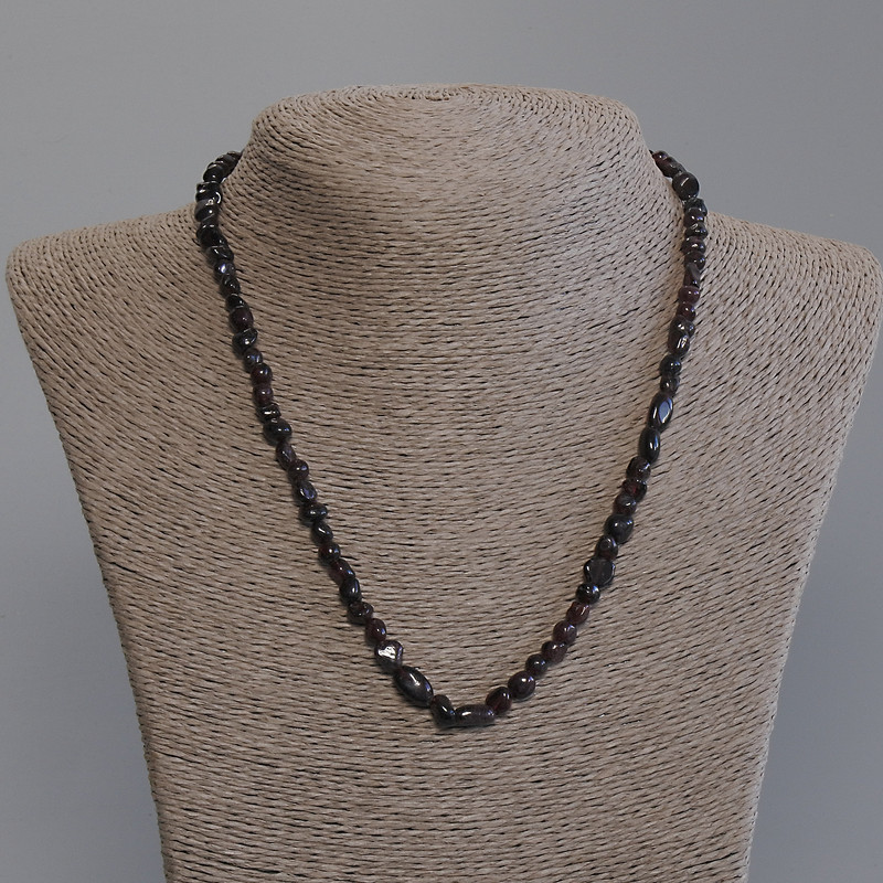 Garnet Necklace, Tumbled Beads, Diameter 5-7x5-7mm+/-, Length 45mm+/- with Clasp